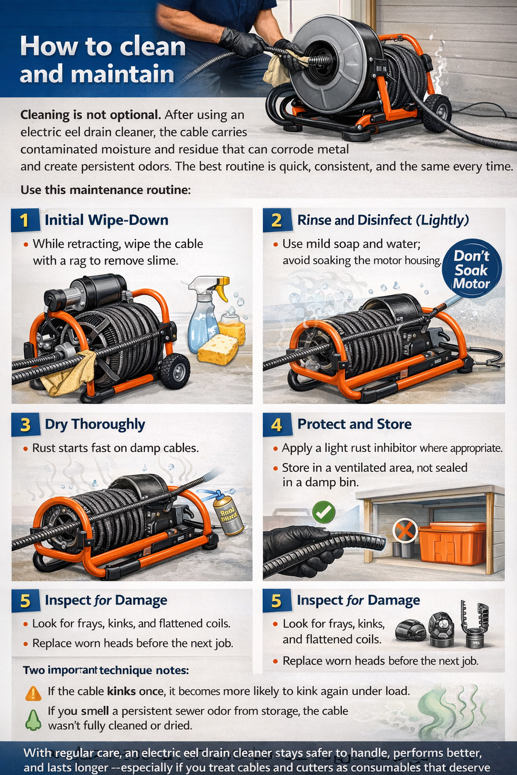 How to clean and maintain Electric eel drain cleaner