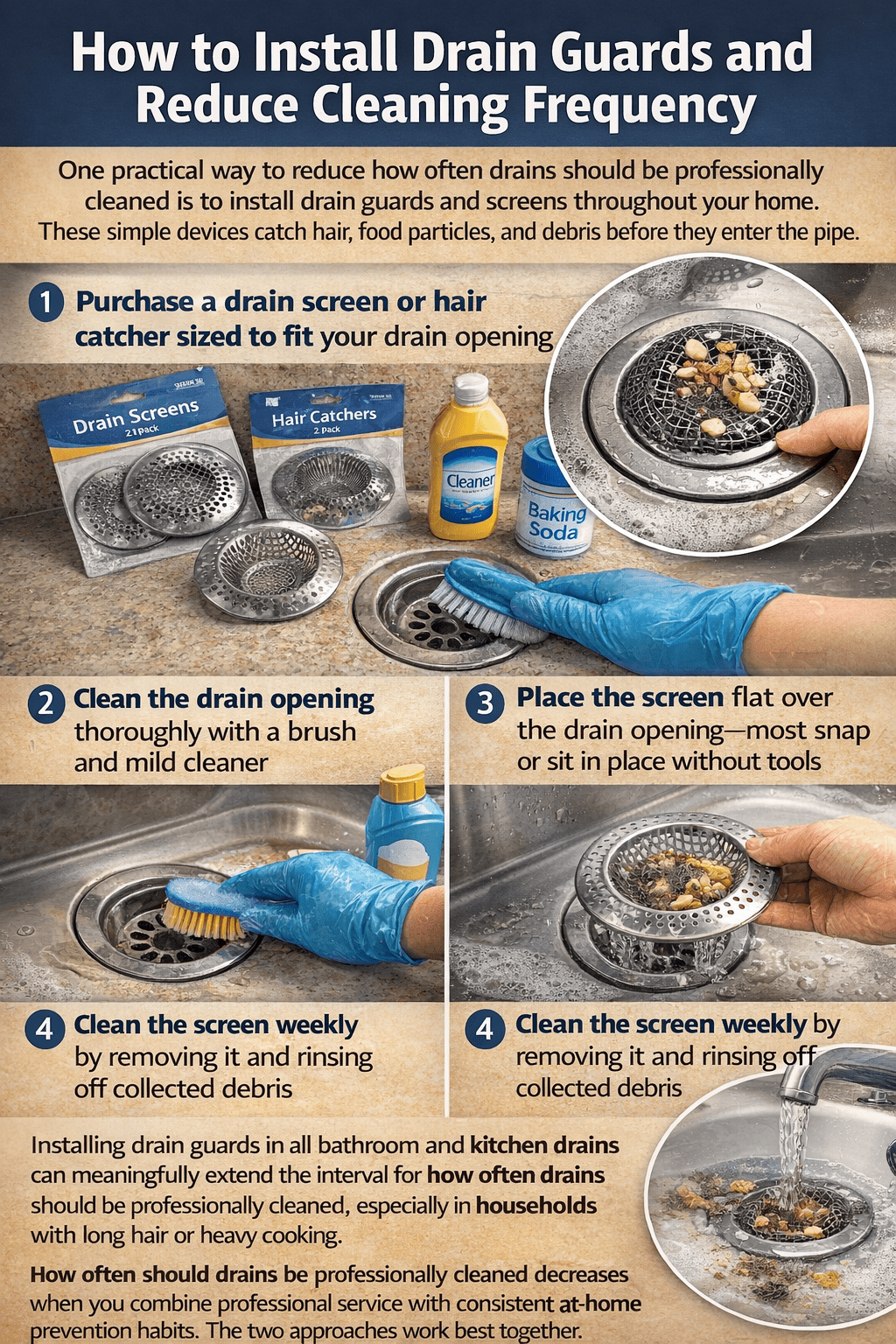 How to Install Drain Guards and Reduce Cleaning Frequency